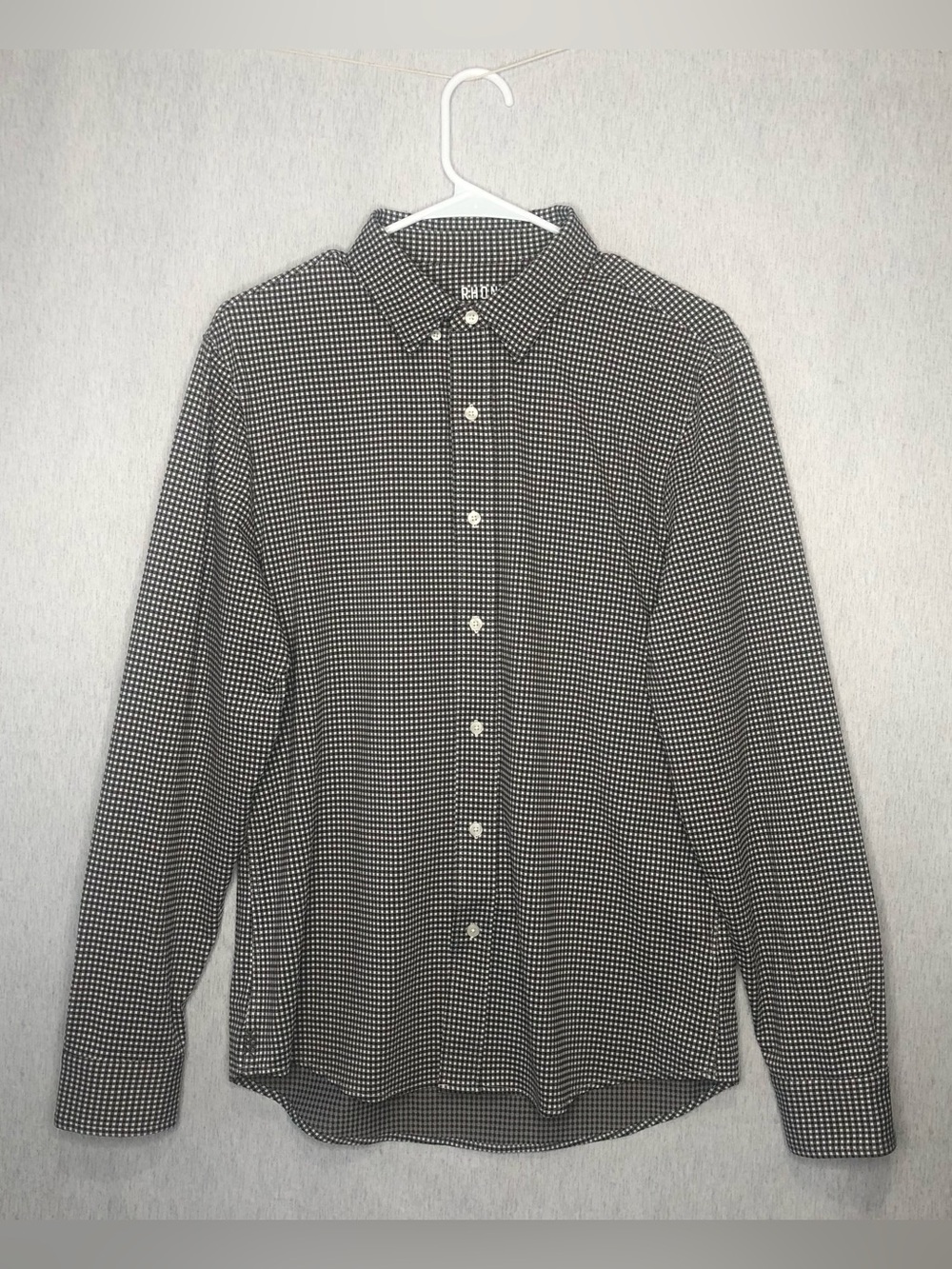 Rhone Commuter Shirt Men's Medium Black White Micro Check Gingham Travel Stretch